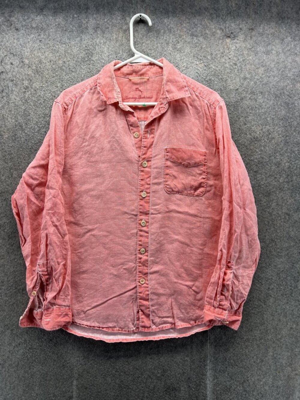 Tommy Bahama Shirt Mens Small Pink Solid Long Sleeve Button Front Casual Woven
